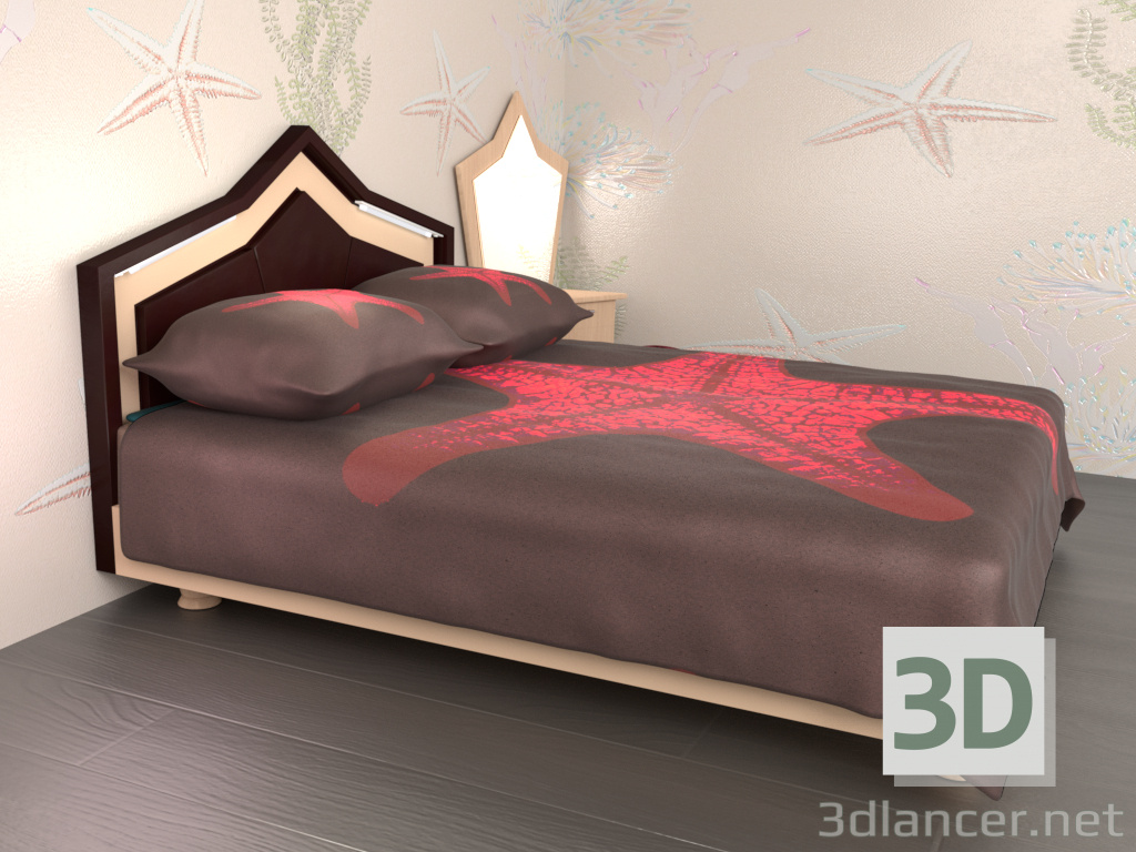 modello 3D di Letto matrimoniale con illuminazione notturna "Stella di mare" comprare - rendering