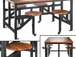 Wooden table with bar stools
