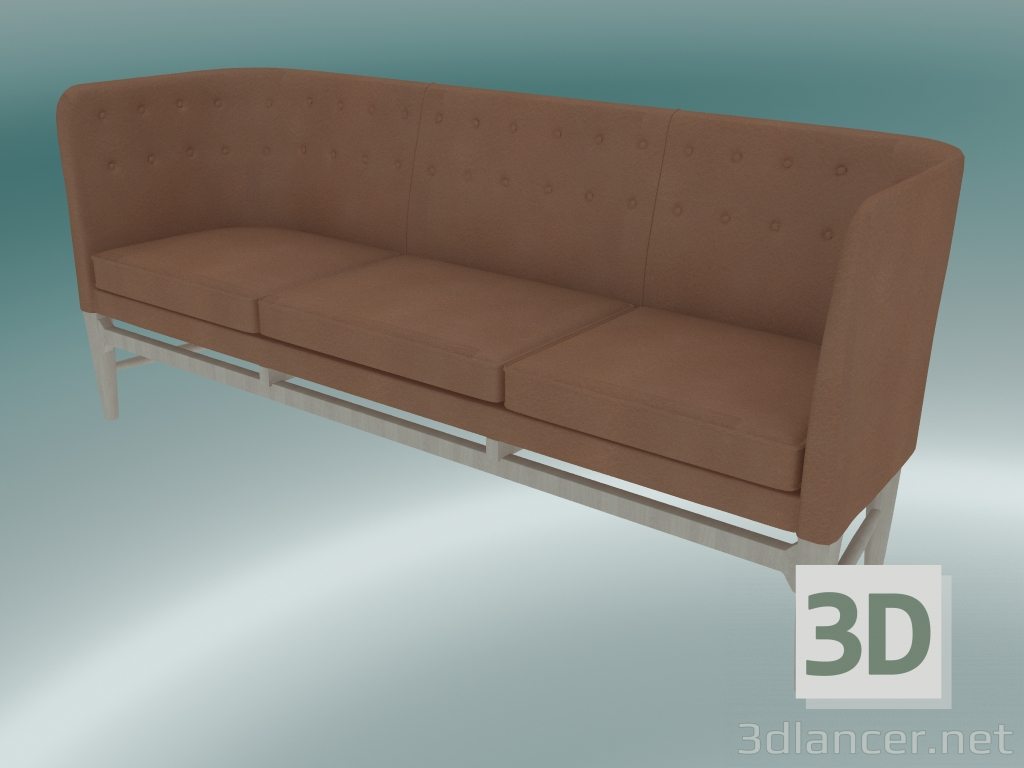 3D modeli Üçlü koltuk Belediye Başkanı (AJ5, H 82cm, 62x200cm, Beyaz yağlı meşe, Deri - Konyak İpek) - önizleme