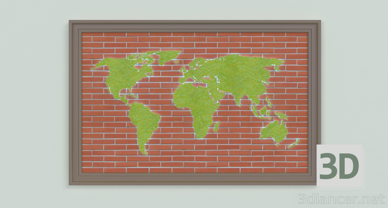 3d World map in the form of a panel with illumination (2 types) model buy - render
