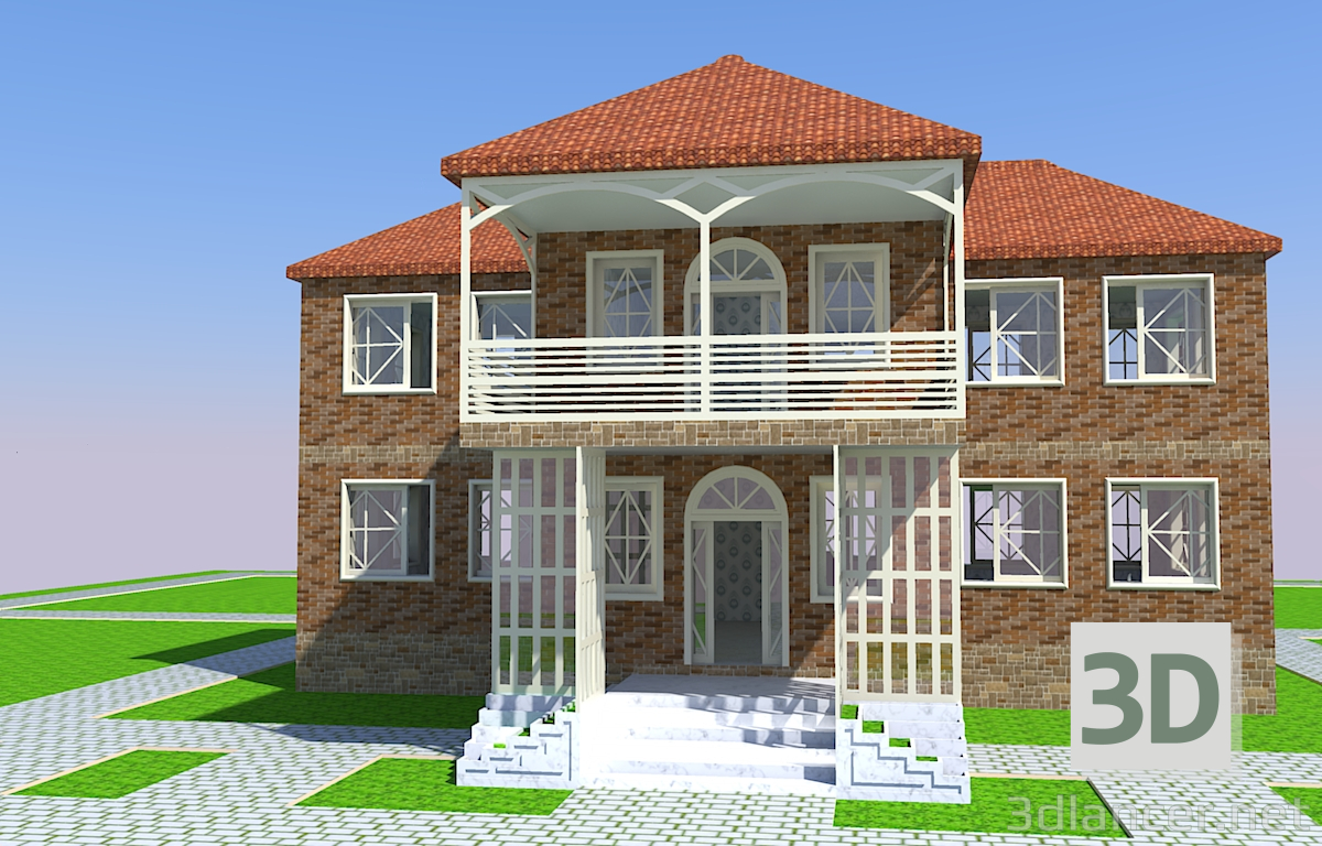 modèle 3D maison à deux étages - preview
