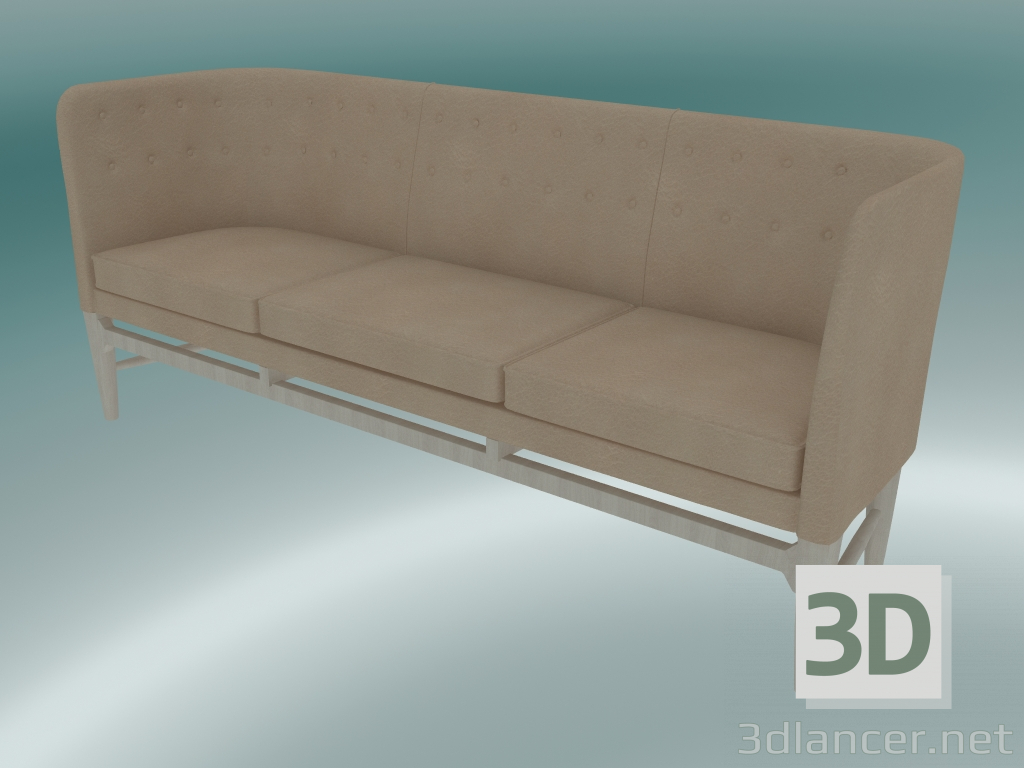 3d model Triple sofa Mayor (AJ5, H 82cm, 62x200cm, White oiled oak, Leather - Silk Aniline) - preview