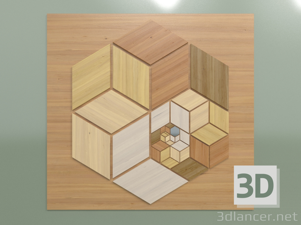modèle 3D Panneau en bois cube 3D 1 - preview