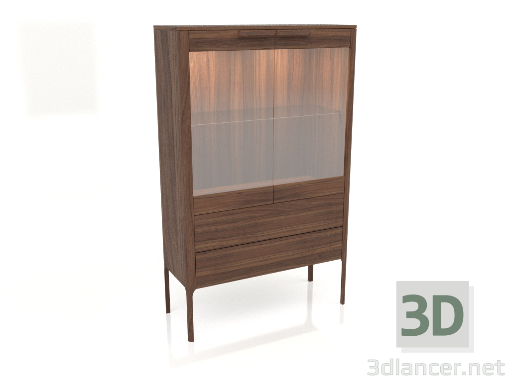 3D Modell Vitrine, Walnussfurnier (100x39,5x161,6 cm) - Vorschau