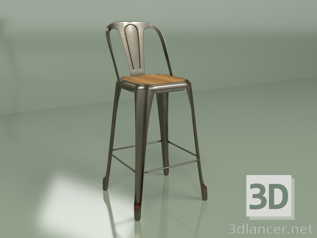modèle 3D Chaise semi-bar Marais avec assise en bois (cuivre antique) - preview