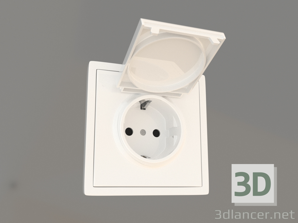 3D modeli Schuko kapaklı topraklama prizi (16A, 250V, vidalı, beyaz, DA45403) R98 - önizleme