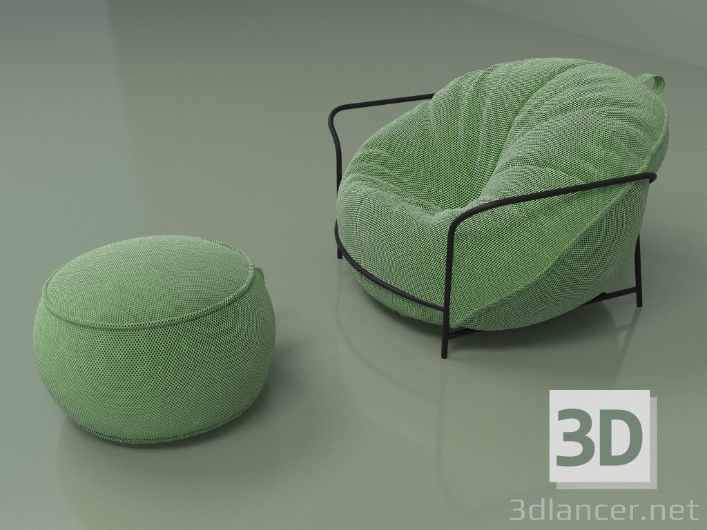 3D Modell Sessel Uni mit Pouf (hellgrün) - Vorschau