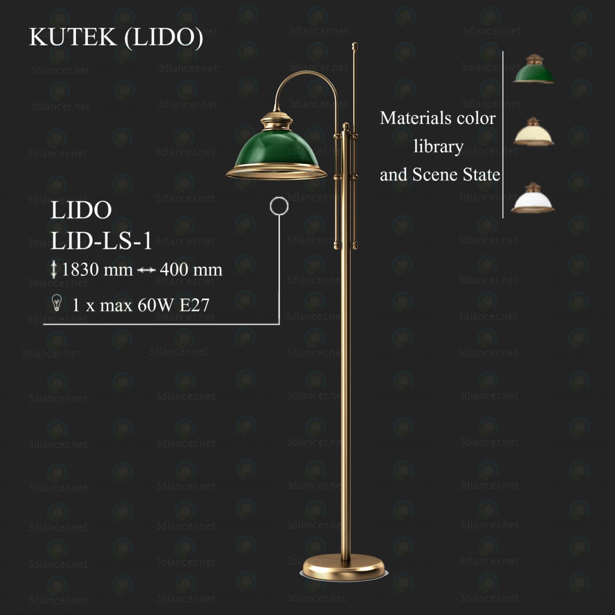 modello 3D Lampadario a bracci Kutek lido lid-ls-1 - anteprima