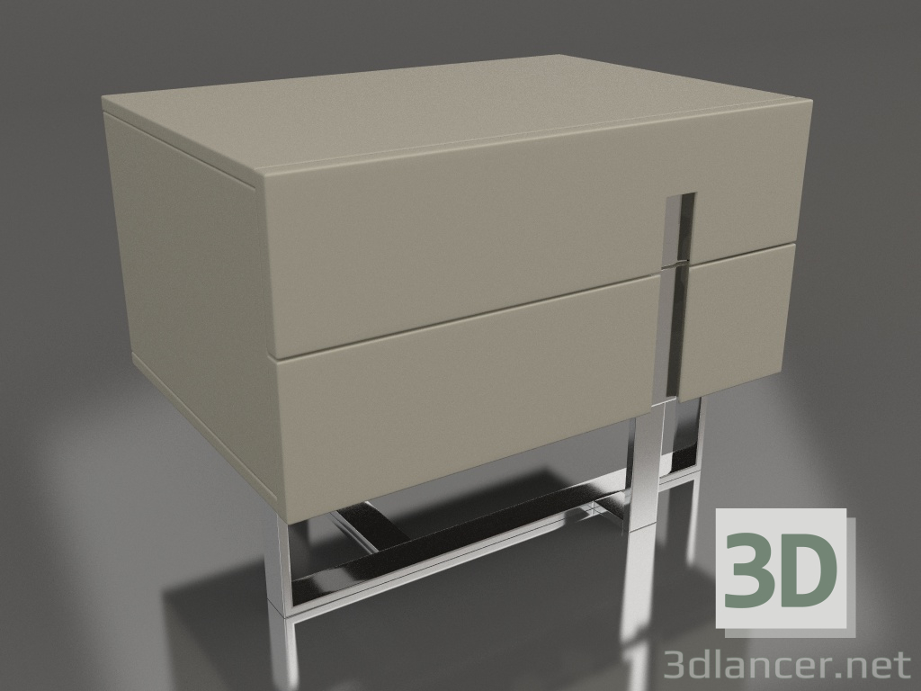 3d модель Тумба прикроватная, глянцевый серо-бежевый лак, полированная сталь (59,5x41.6x45 см) – превью