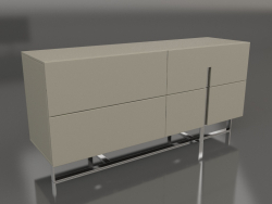 दराजों वाली अलमारी, चमकदार ग्रे-बेज लाह फिनिश, पॉलिश स्टील (160x45.6x75 सेमी)