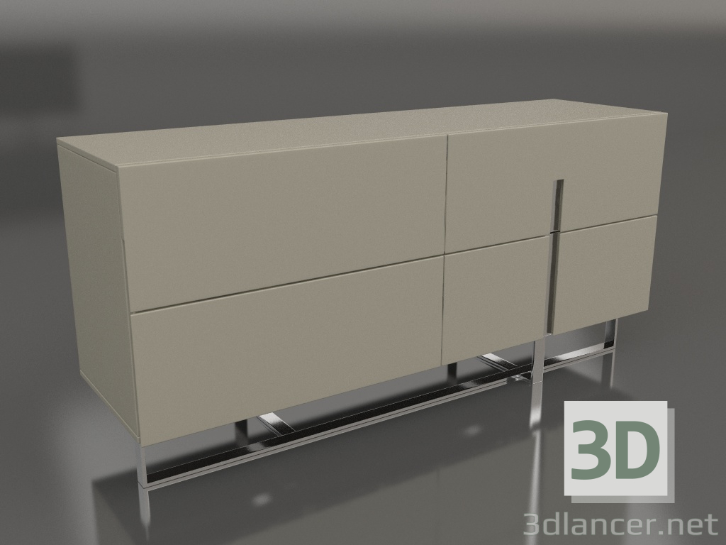 3 डी मॉडल दराजों वाली अलमारी, चमकदार ग्रे-बेज लाह फिनिश, पॉलिश स्टील (160x45.6x75 सेमी) - पूर्वावलोकन