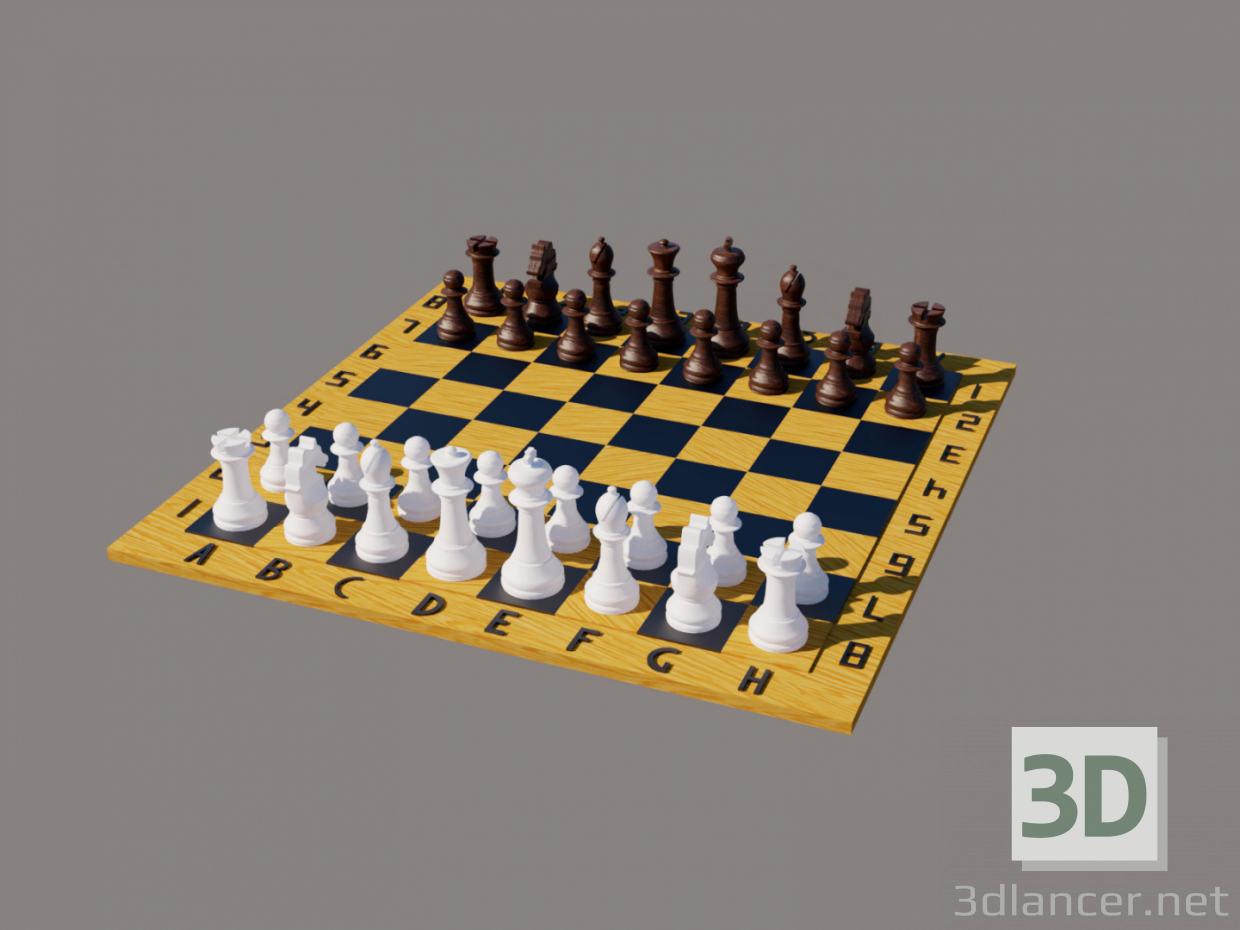 modèle 3D de Échiquier avec échecs. Échiquier avec échecs. Échiquier avec échecs. acheter - rendu