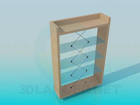 3d модель Невысокая деревянная этажерка с о стеклянными полочками – превью 3d модель Невысокая деревянная этажерка с о стеклянными полочками – превью