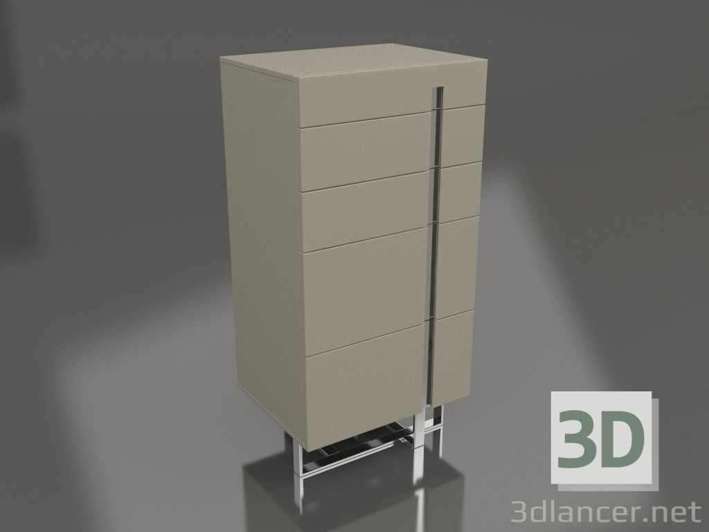3 डी मॉडल दराजों वाली ऊँची संदूक, चमकदार ग्रे-बेज लाह फिनिश, पॉलिश किया हुआ स्टील (59.5x45.6x120 सेमी) - पूर्वावलोकन