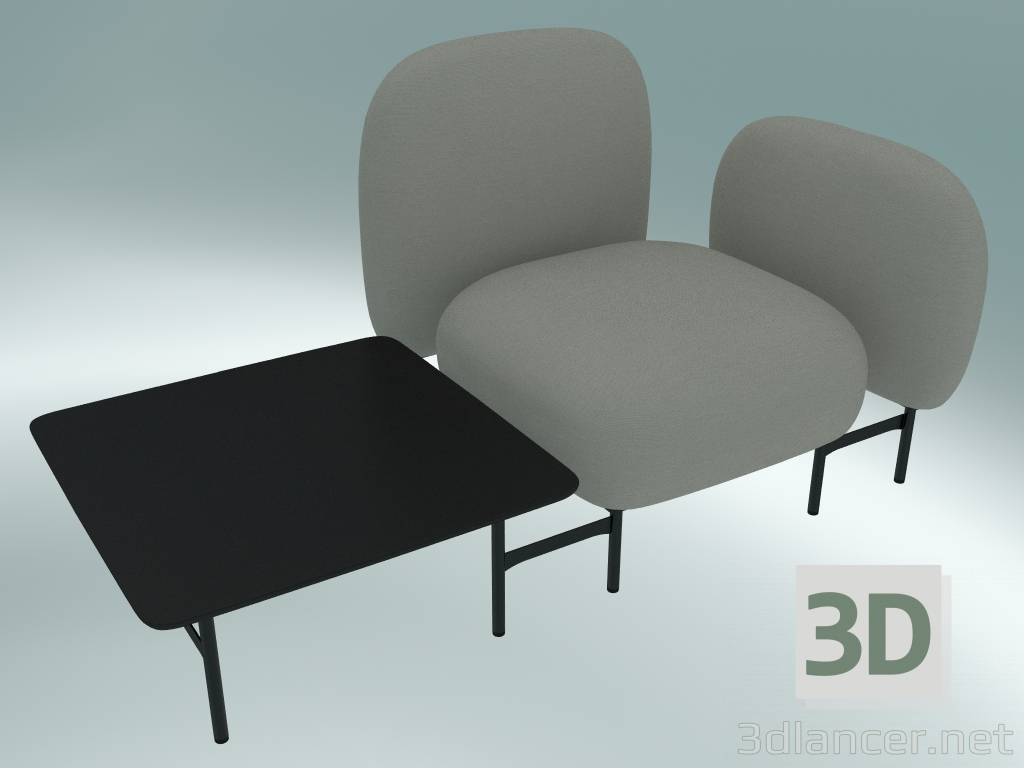 3d model Sistema de asiento modular Isole (NN1, asiento con mesa cuadrada a la derecha, apoyabrazos a la izqu - vista previa