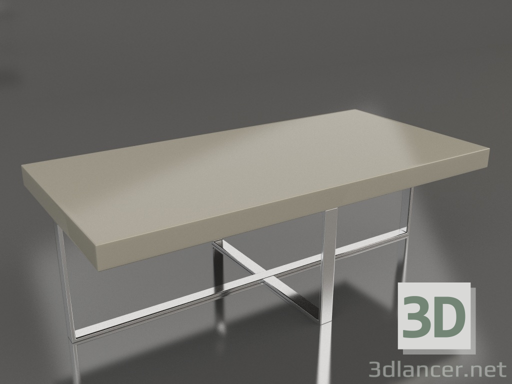3d model Mesa de centro, acabado lacado gris-beige brillante, acero pulido (200x59,5x39 cm) - vista previa