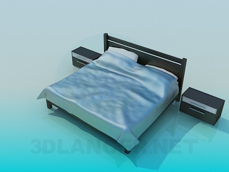 3d модель Двухспальная кровать с тумбочками – превью 3d модель Двухспальная кровать с тумбочками – превью