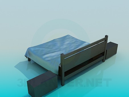 3d модель Двухспальная кровать с тумбочками – превью 3d модель Двухспальная кровать с тумбочками – превью