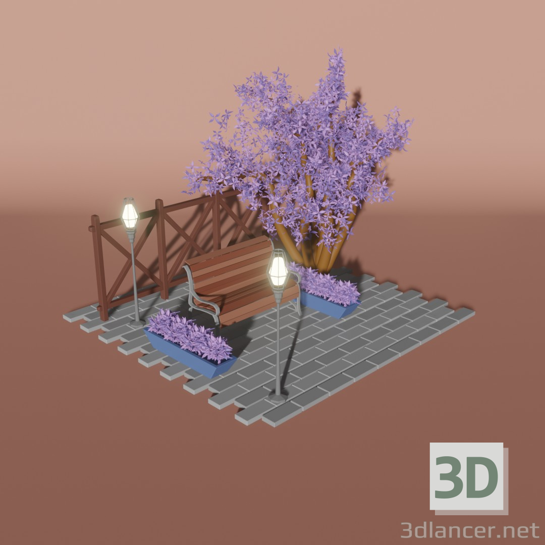 3D modeli Bank Ahşap - önizleme