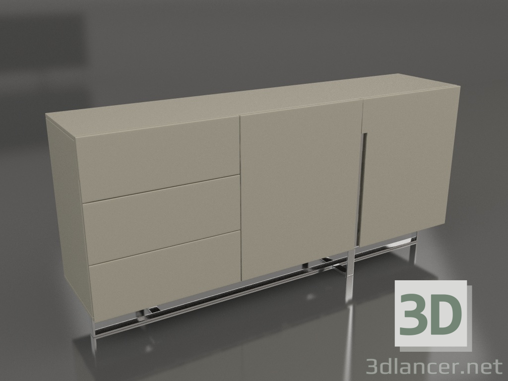 3d модель Буфет, отделка глянцевый серо-бежевый лак, полированная сталь (180x41.6x85 см) – превью
