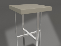 Mesa lateral com acabamento em laca cinza-bege brilhante, aço polido (50x50x50 cm)