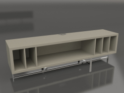 टीवी स्टैंड, चमकदार ग्रे-बेज लैकर फिनिश, पॉलिश स्टील (200x45x55 सेमी)