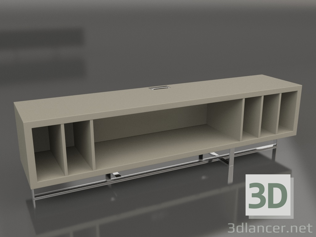 3 डी मॉडल टीवी स्टैंड, चमकदार ग्रे-बेज लैकर फिनिश, पॉलिश स्टील (200x45x55 सेमी) - पूर्वावलोकन