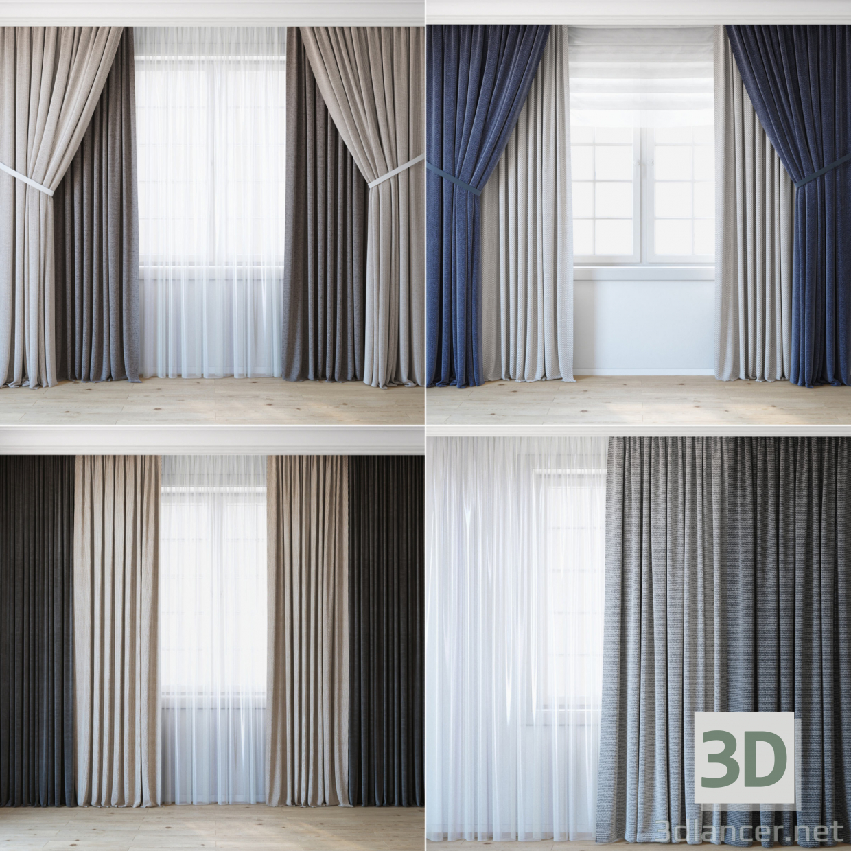 Cortinas económicas | Un juego de cortinas para un diseñador de interiores. 3D modelo Compro - render