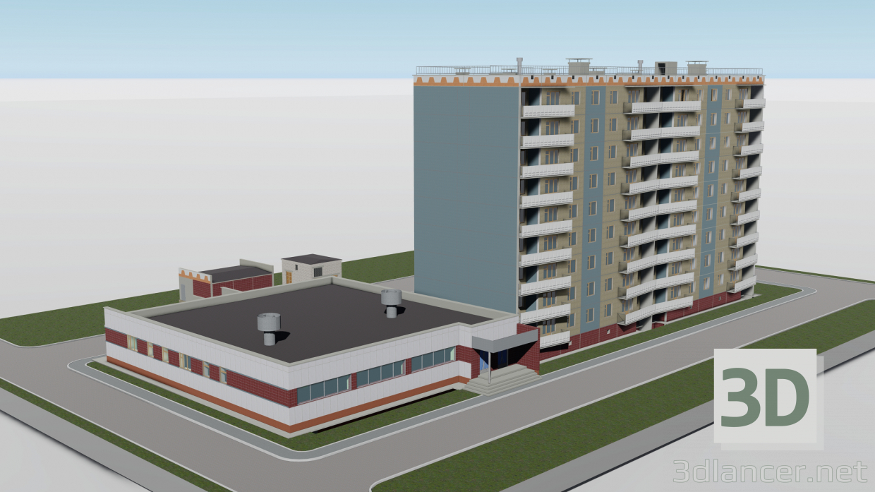 3d Nine-storey house 121 series with a store model buy - render
