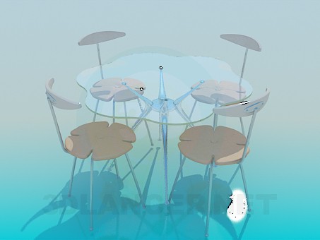 3d model Glass table with chairs - preview 3d model Glass table with chairs - preview
