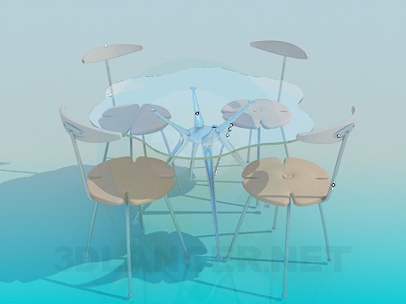 3d model Glass table with chairs - preview 3d model Glass table with chairs - preview