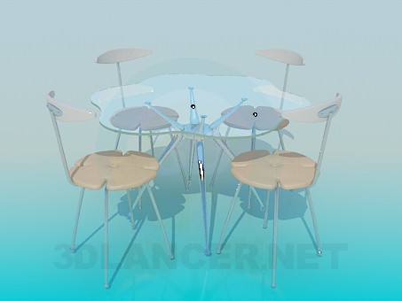 3d model Glass table with chairs - preview 3d model Glass table with chairs - preview