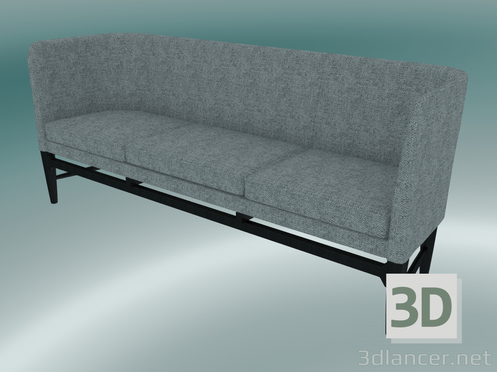 3d model Triple sofá Mayor (AJ5, H 82cm, 62x200cm, Roble teñido negro, Hallingdal - 130) - vista previa