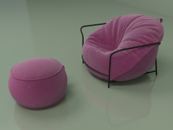 Armchair Uni with pouffe (pink)