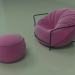modello 3D Poltrona Uni con pouf (rosa) - anteprima