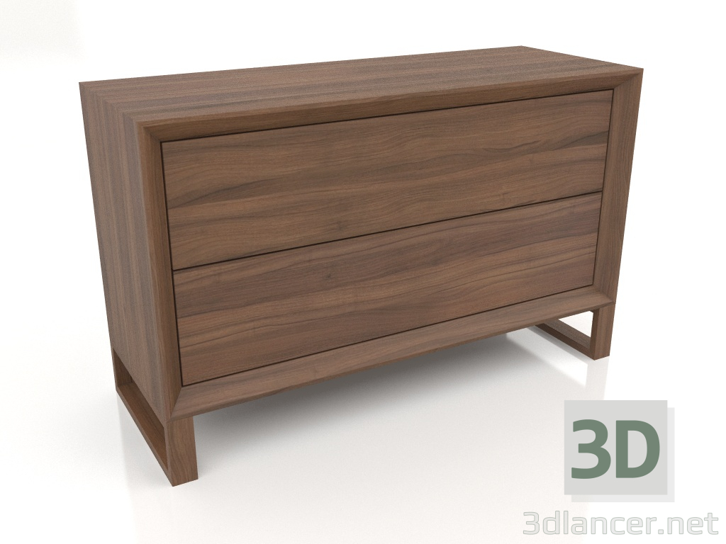 modello 3D Cassettiera, finitura impiallacciata noce F (119x45x75 cm) - anteprima