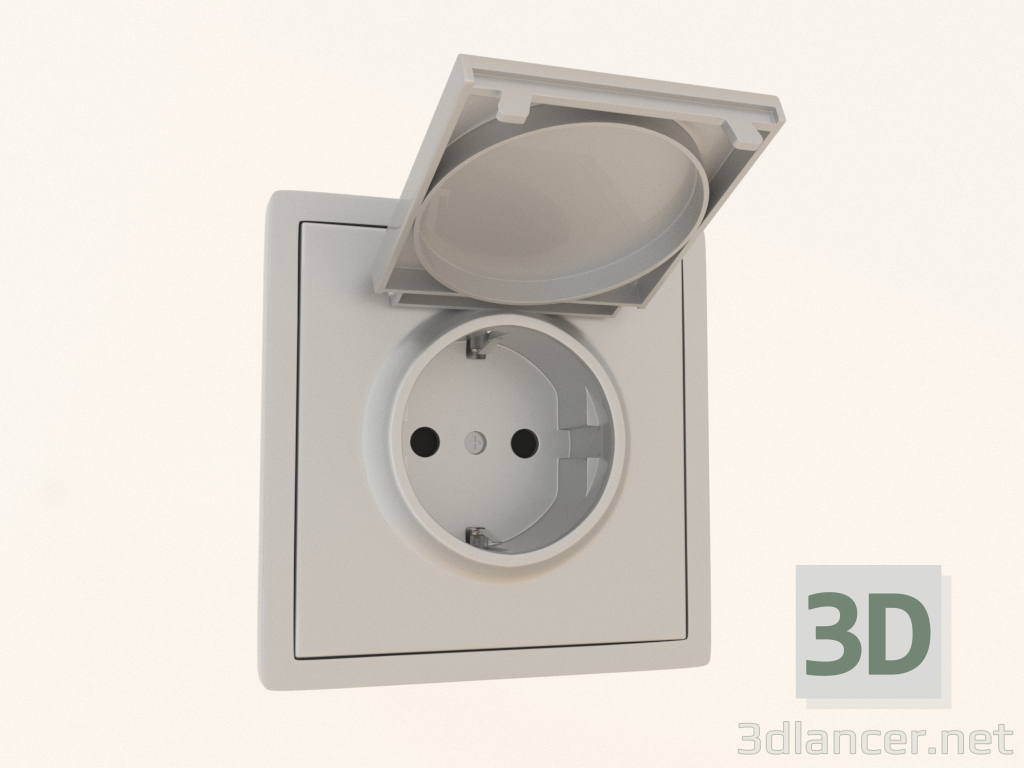 3D Modell Steckdose mit Erdung und Schuko-Abdeckung (16A, 250V, auf Schrauben, Aluminium, DA45426) R98 - Vorschau