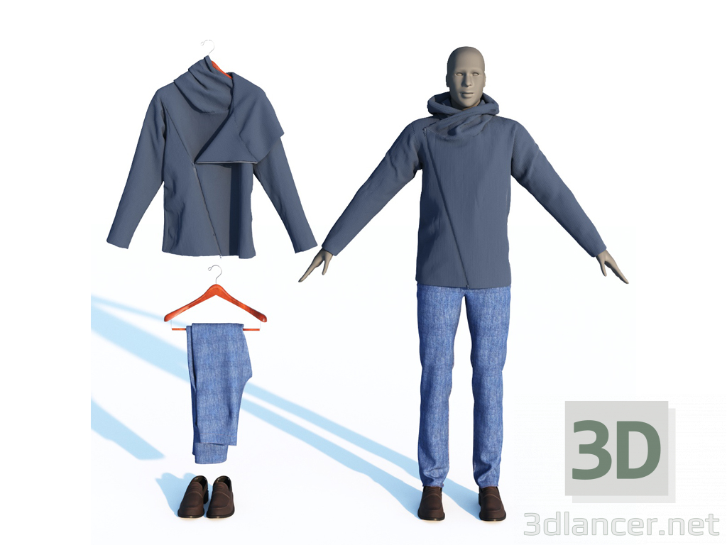 3d Hoodie jackets, jeans and loafers model buy - render