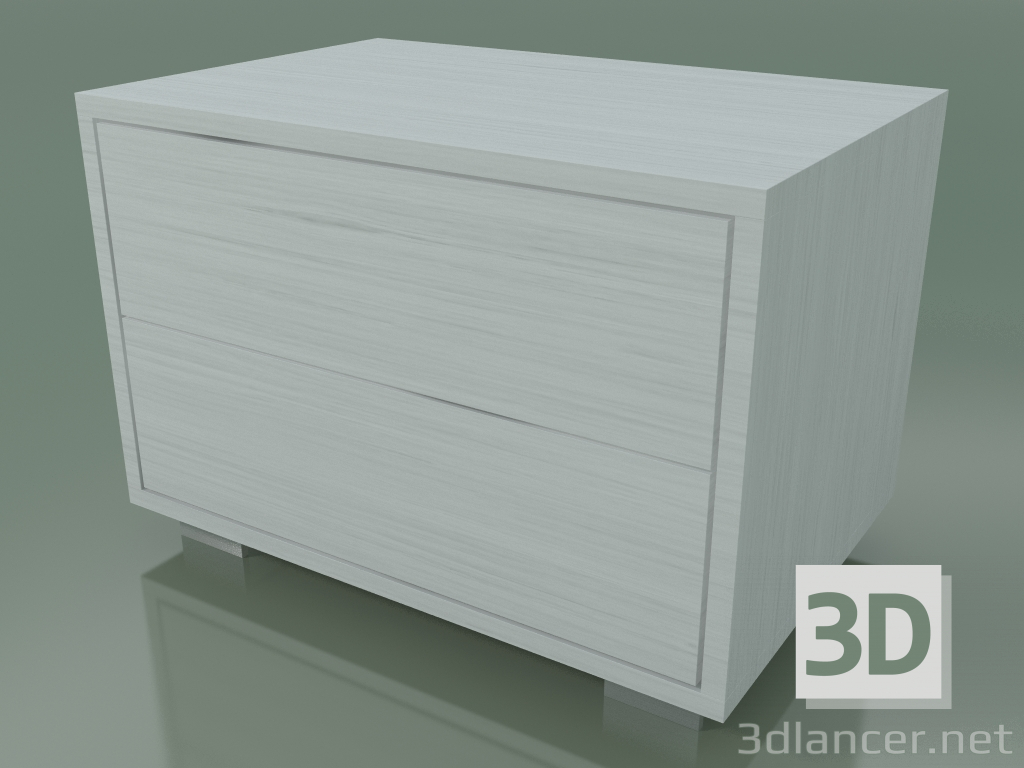 3D Modell Nachttisch mit 2 Schubladen (51, gebürstete Stahlfüße, glänzend weiß) - Vorschau