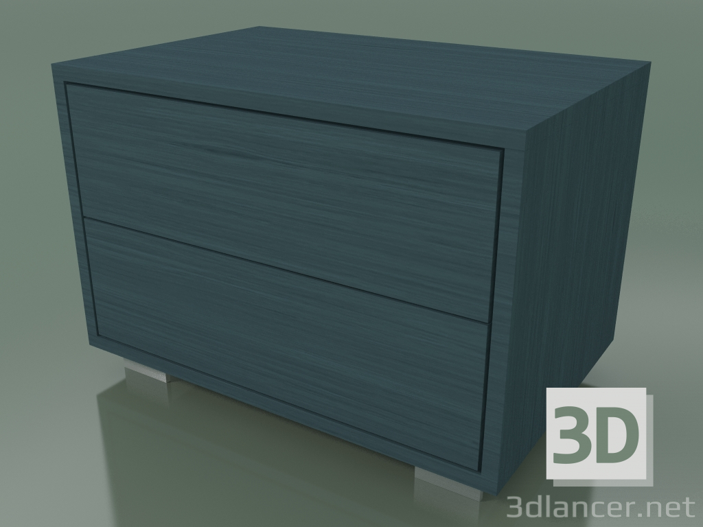 3D Modell Nachttisch mit 2 Schubladen (51, gebürstete Stahlfüße, lackiertes Air Force Blue) - Vorschau