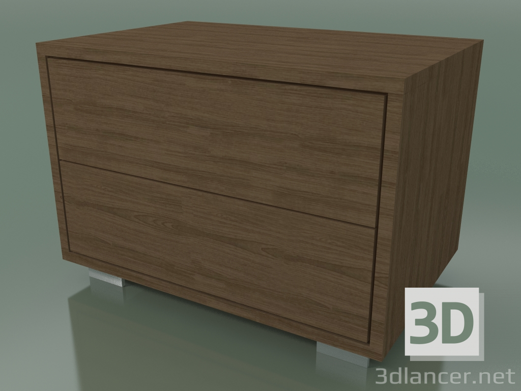 modèle 3D Table de nuit avec 2 tiroirs (51, pieds en acier brossé, noyer américain laqué naturel) - preview