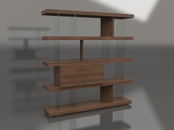 Стеллаж, отделка шпон ореха F, стекло (180x41,3x189 см)