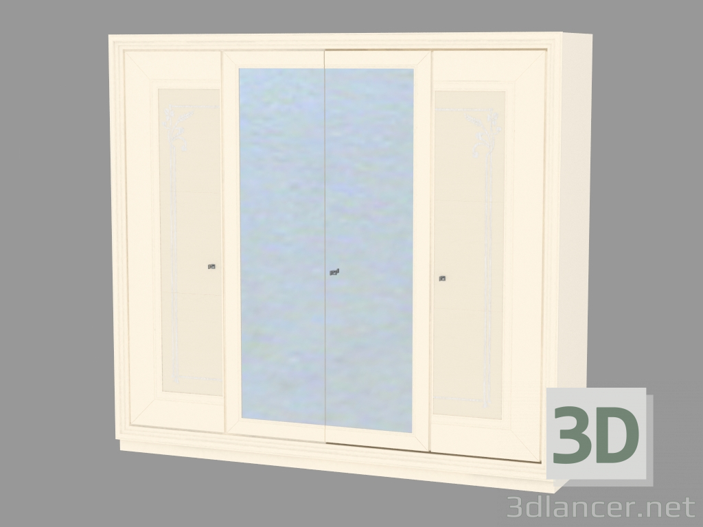 3d model 4-door wardrobe with basement base - preview