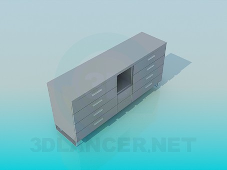 modello 3D Cassettiera con ripiano a giorno - anteprima