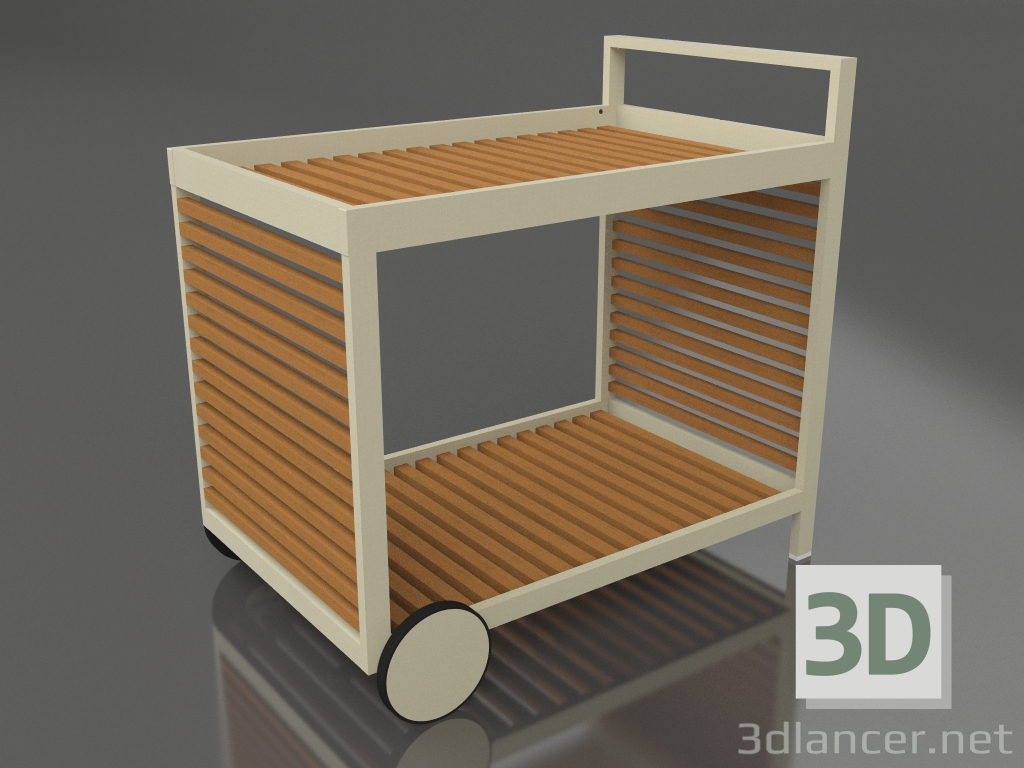 3d model Serving trolley with an aluminum frame made of artificial wood (Gold) - preview