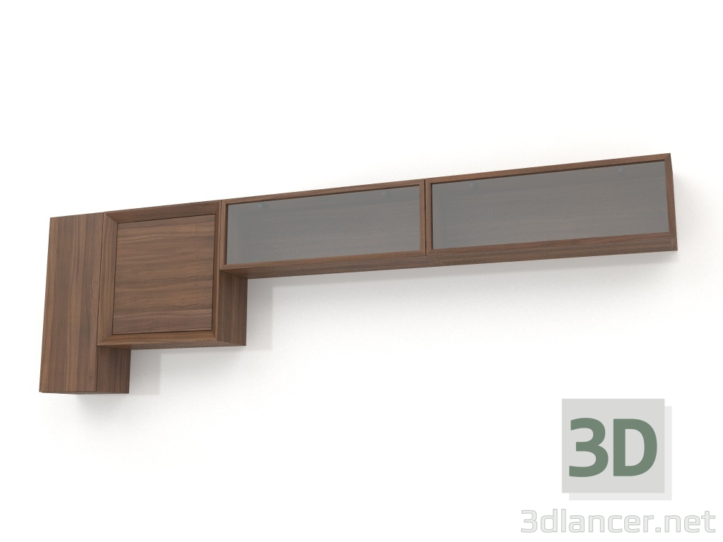 3d model Wall cabinet, walnut veneer finish F (270x25x80 cm) - preview