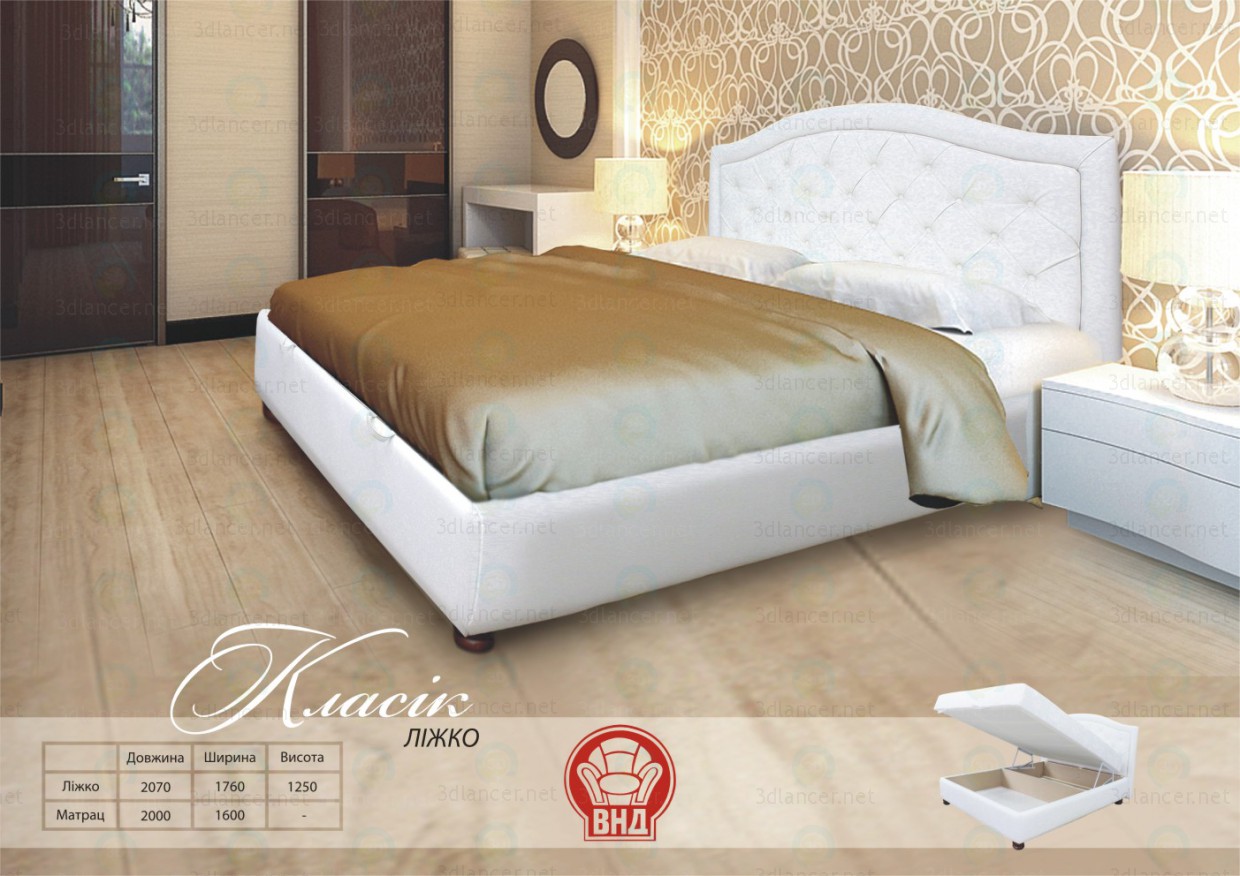 3d model Classic bed - preview 3d model Classic bed - preview