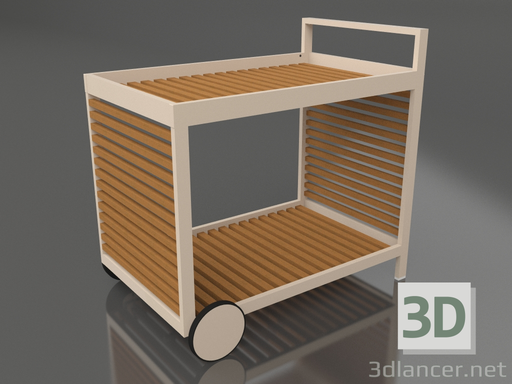 3D Modell Servierwagen mit Aluminiumgestell aus Kunstholz (Sand) - Vorschau