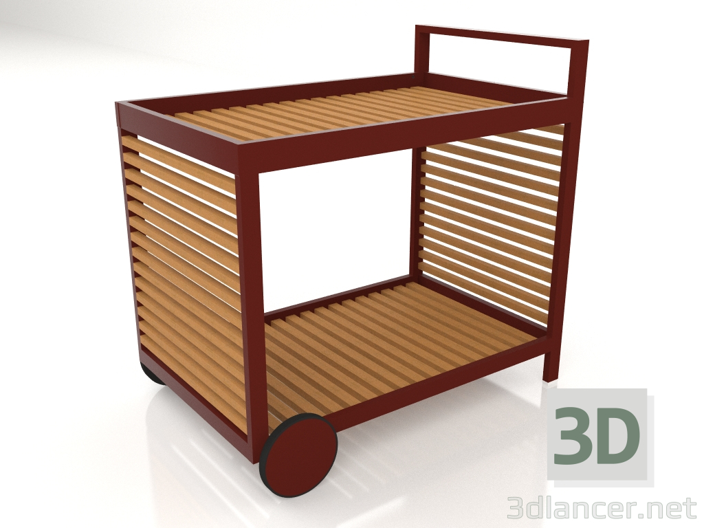 modello 3D Carrello di servizio con struttura in alluminio in legno artificiale (rosso vino) - anteprima