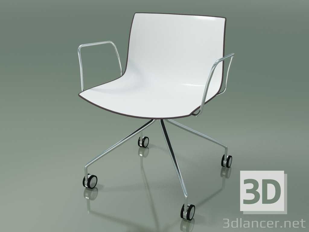 modèle 3D Chaise 0219 (4 roulettes, avec accoudoirs, chrome, polypropylène bicolore) - preview